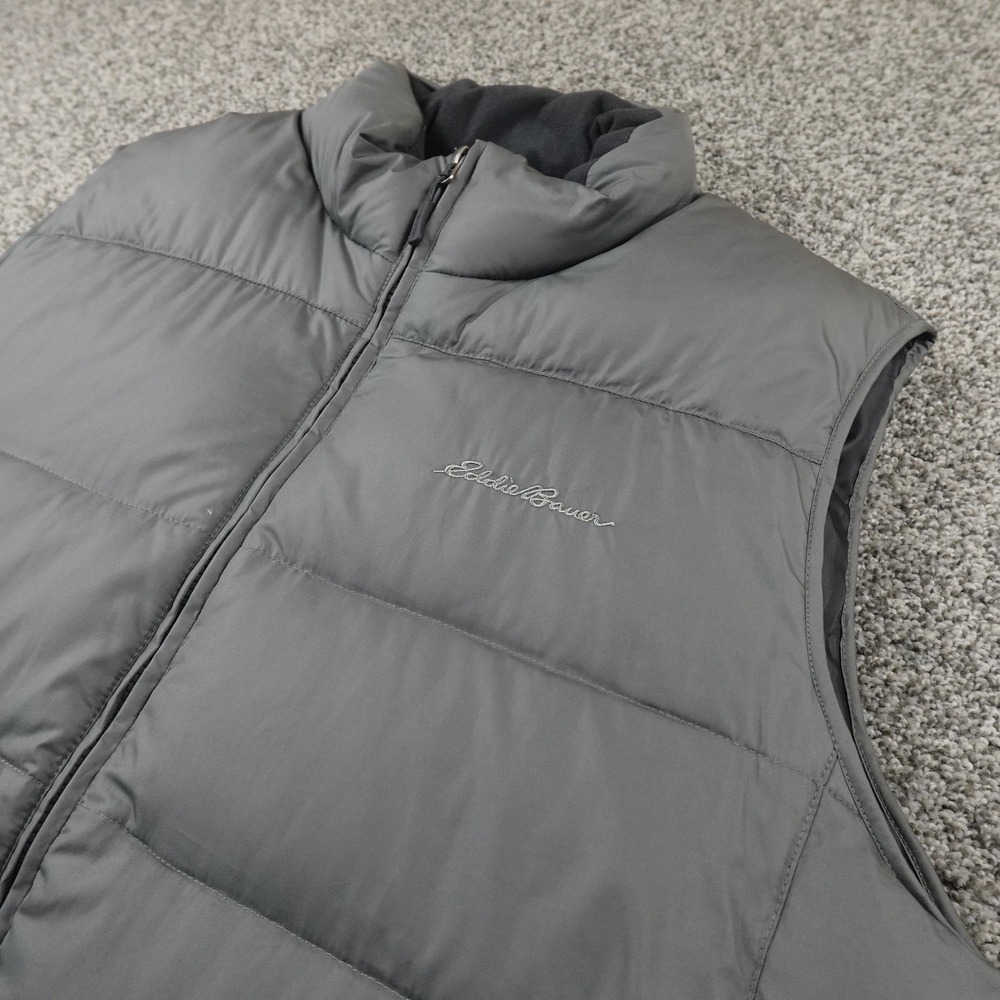 Eddie Bauer Vest Mens L Gray EB650 Down Puffer Quilted Insulated Full Zip Hiking